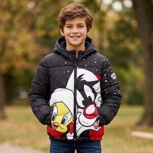 Members Only LOONEY TUNES  Black and White Speckled Jacket Size 10/12